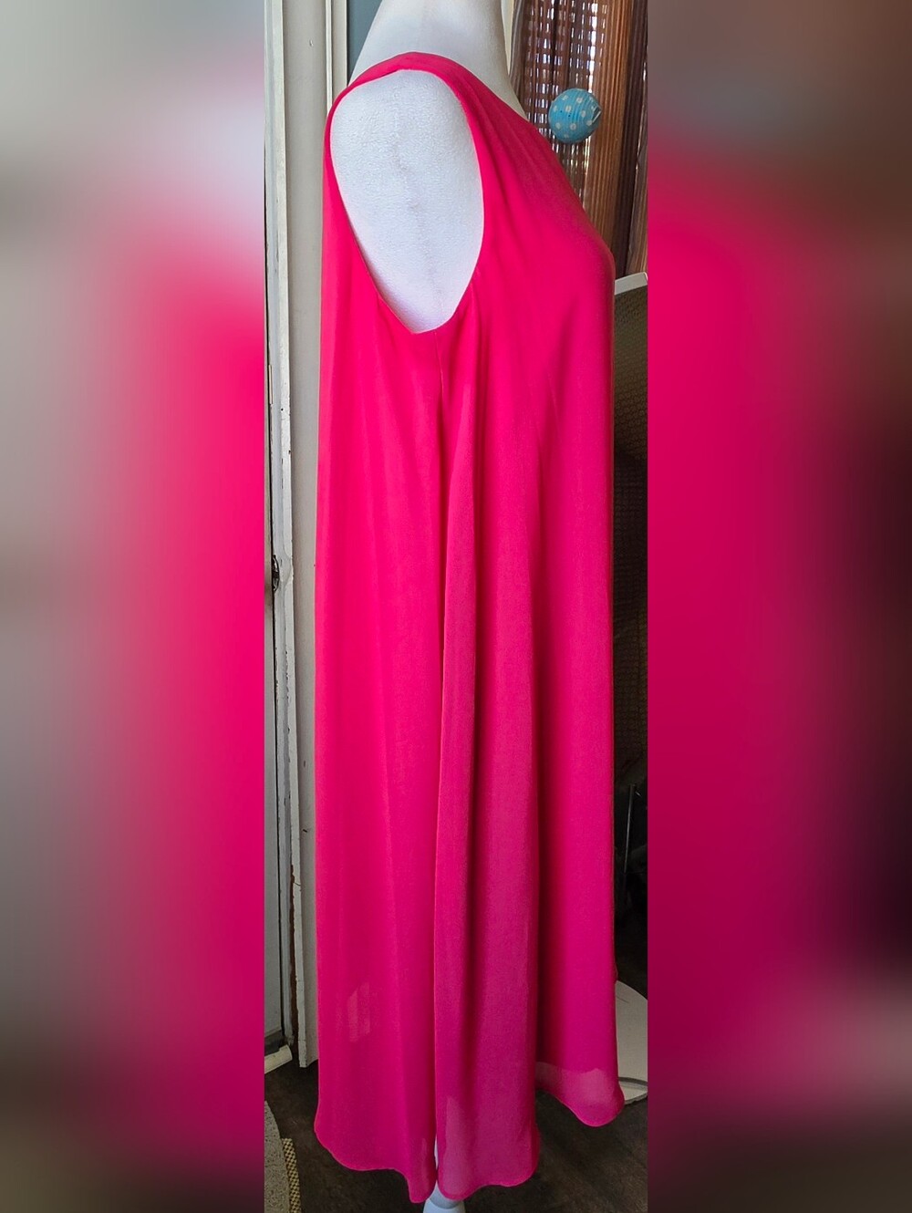 Melrose Sheer Overlay Swing Mini Shift Dress Womens 8 Bright Pink Sleeveless Flo - Picture 5 of 12